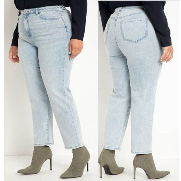 ELOQUII Plus Size High Rise Straight Leg Stretch Denim Ankle Jean - Picture 2 of 2
